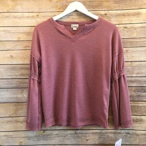Baea Pink Long Bell Sleeve Waffle Knit Top Size Medium NWT